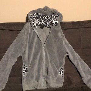 Animal print fuzzy zip up sweatshirt (with ears!)